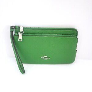 Coach CU919 Pebbled Leather Double Zip Wallet Clutch Wristlet Kelly Green